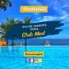 Vista de uma piscina com água cristalina em um cenário tropical, promovendo o serviço de transfer do Rio de Janeiro para o Club Med.